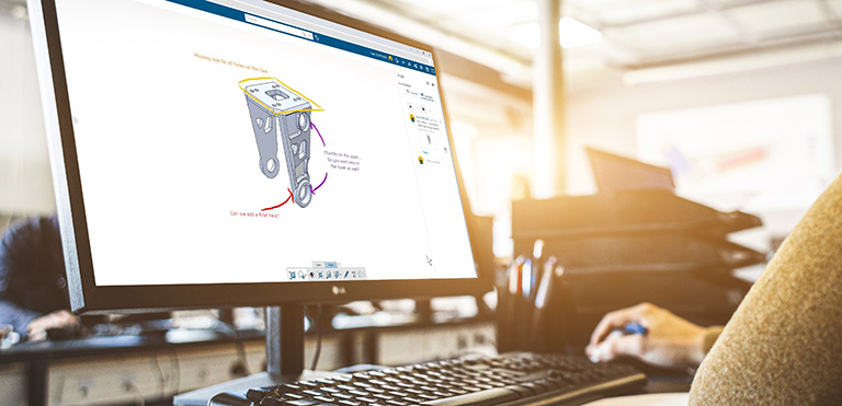 Person designing with 3D Model with markup on screen