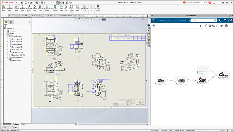 SOLIDWORKS User interface showing part design data