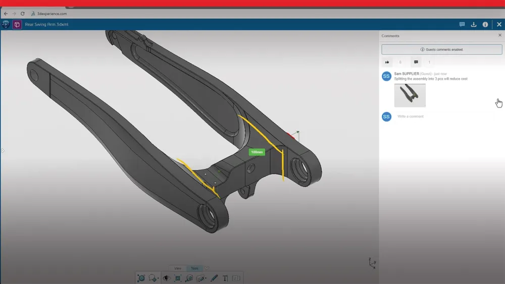 User interface showing Share and Markup - SOLIDWORKS Cloud Services